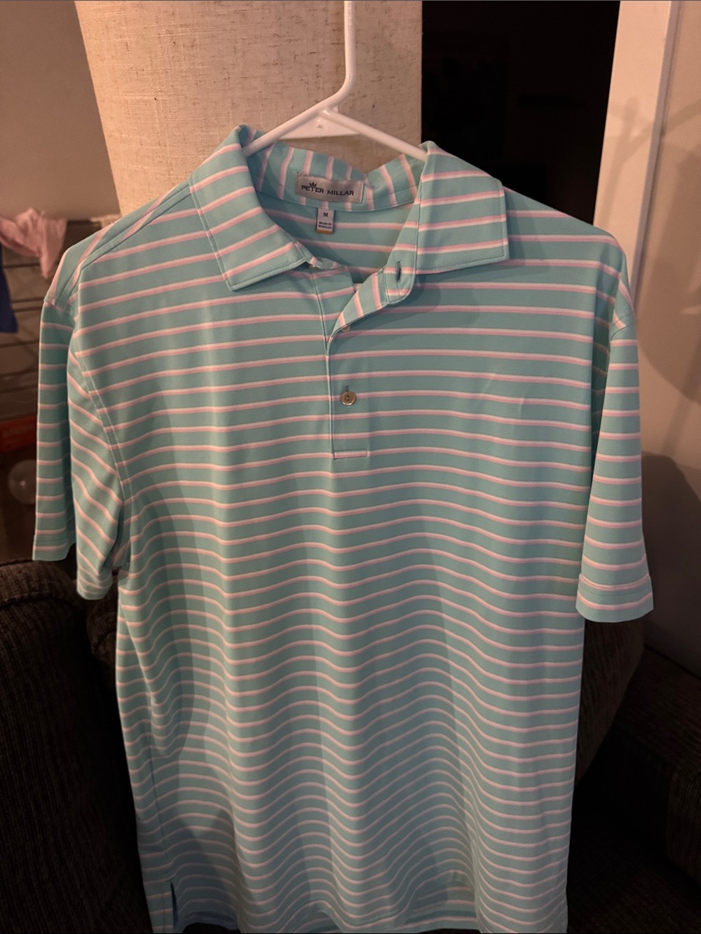 Peter Blue and White/Pink Striped Polo